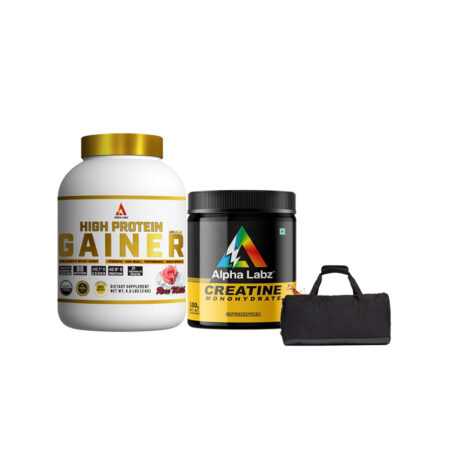 Alpha Labz High Protein Gainer 3KG+ Alpha Labz Creatine + Gym bag